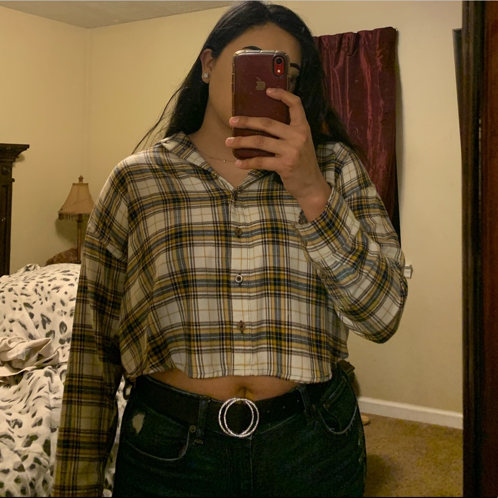 Plaid cropped button up